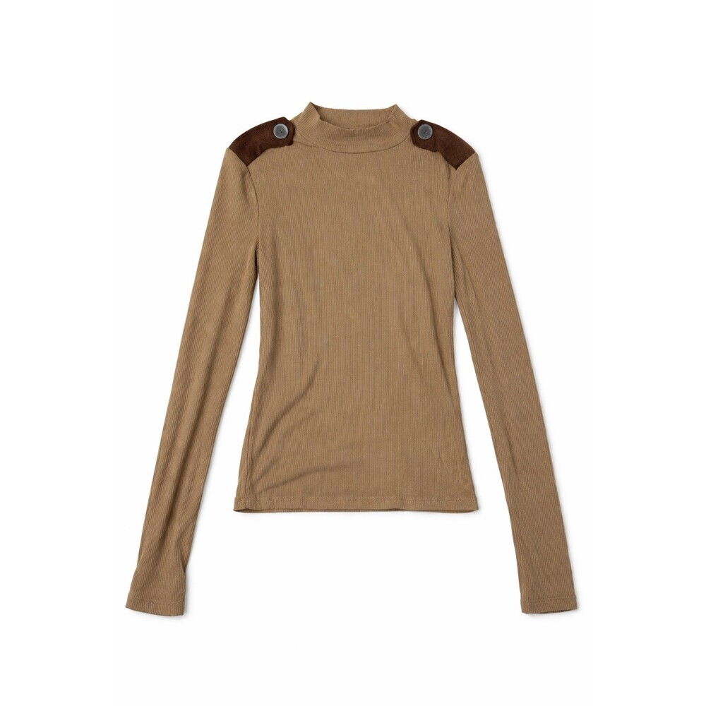 Zara Fitted Ribbed Long Sleeve Top with Shoulder Patches Size S NWOT